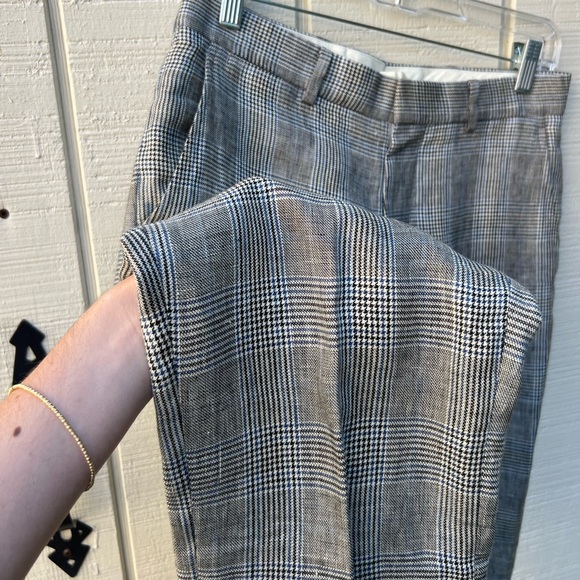 Brooks Brothers Red Fleece Men 30X28 Pants Linen Gray Check Plaid Professional - Picture 4 of 6